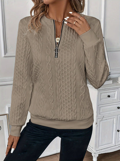 Dames Sweater Top met Rits en Kabel Patroon