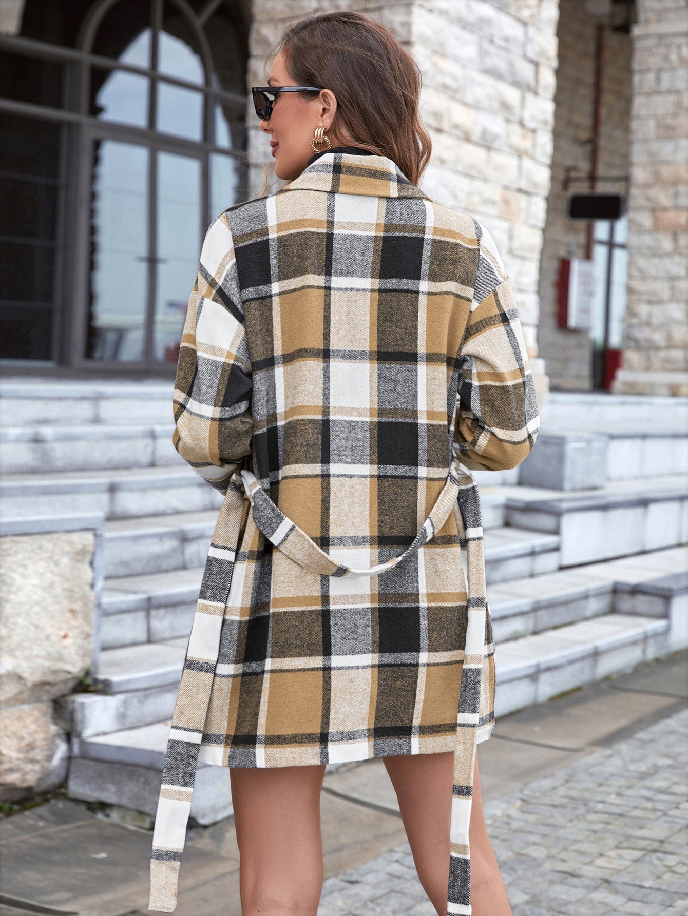 Dames Jas Geruit Elegante Ceintuur Trendy Balzana