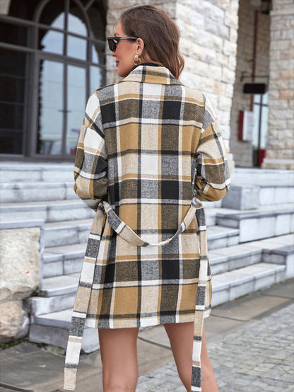 Dames Jas Geruit Elegante Ceintuur Trendy Balzana