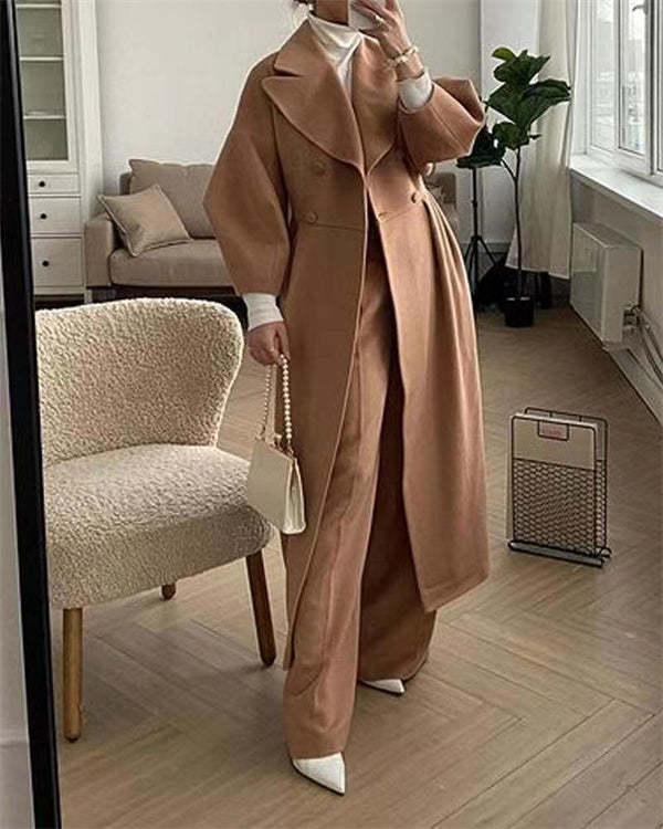 Wollen Jas met Lantaarnmouwen en Revers Vintage Stijl