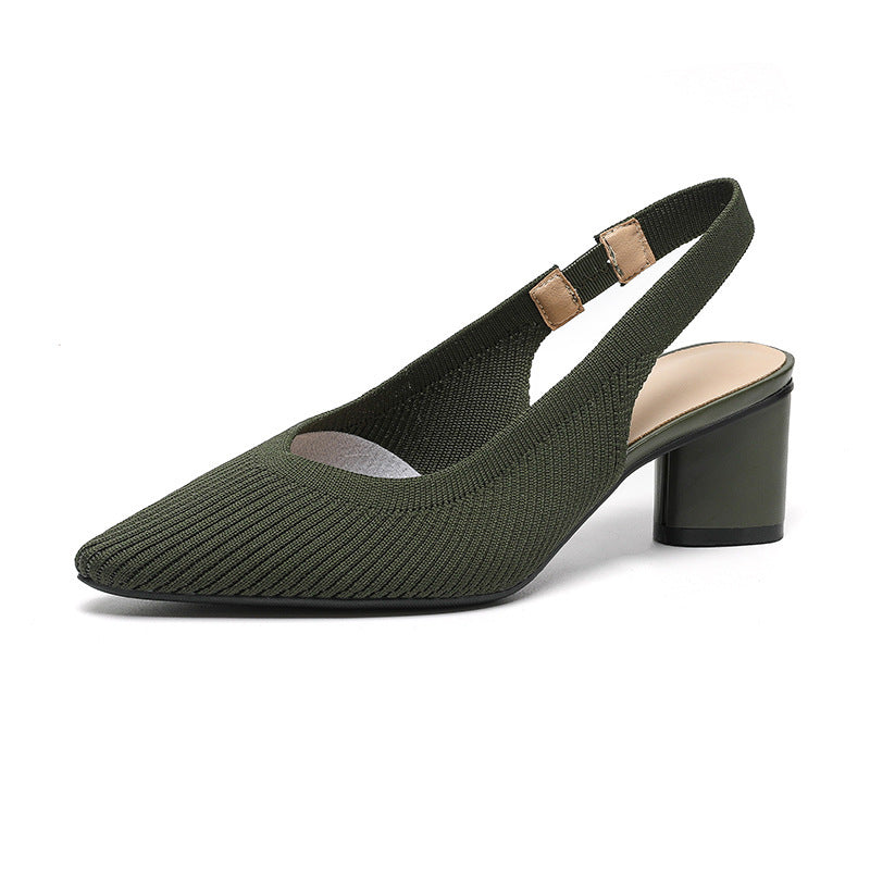 Slingback Hakken Puntige Neus Blokhak voor Vrouw