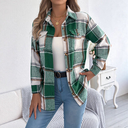 Dames Geruite Overshirt met Zakken en Knopen Casual Stijl
