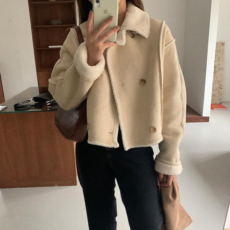 Dames Teddy Jas Shearling Leren Jas Warm en Stijlvol
