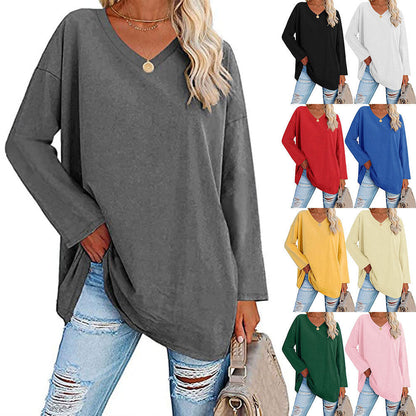 Dames Oversized T-shirt Lange Mouwen V-hals Casual