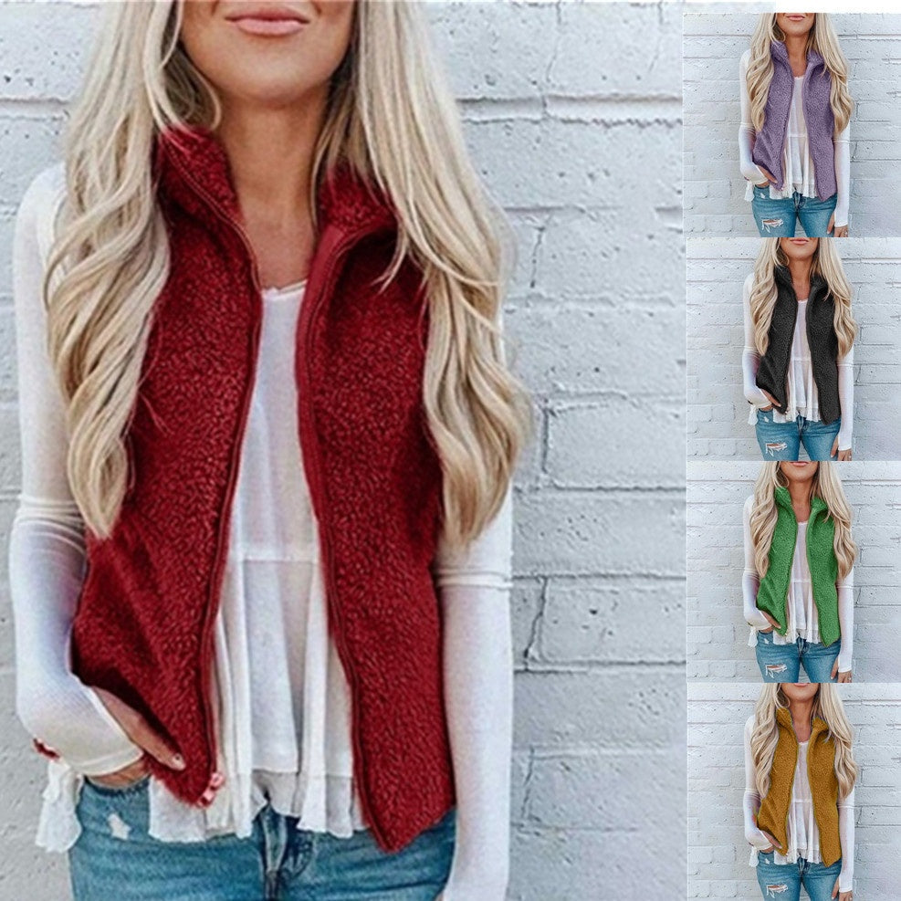Dames Fleece Bodywarmer Teddy Jas met Rits en Opstaande Kraag