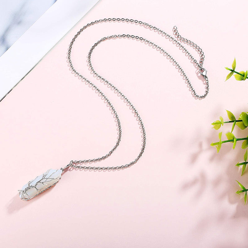 Edelsteen Halsketting Levensboom Kristal Zilver Kleur