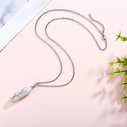 Edelsteen Halsketting Levensboom Kristal Zilver Kleur