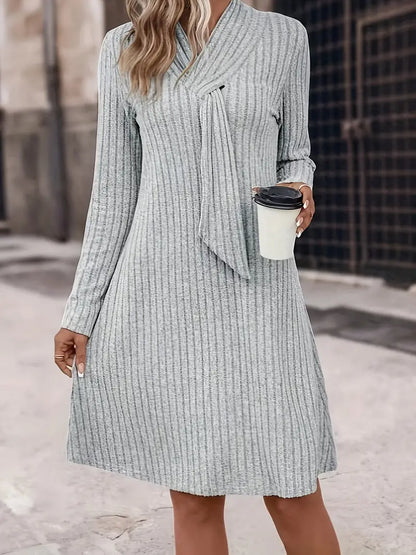 Gebreide Jurk Lange Mouwen Elegante Vrouwelijke Stijl - Mode Vibes