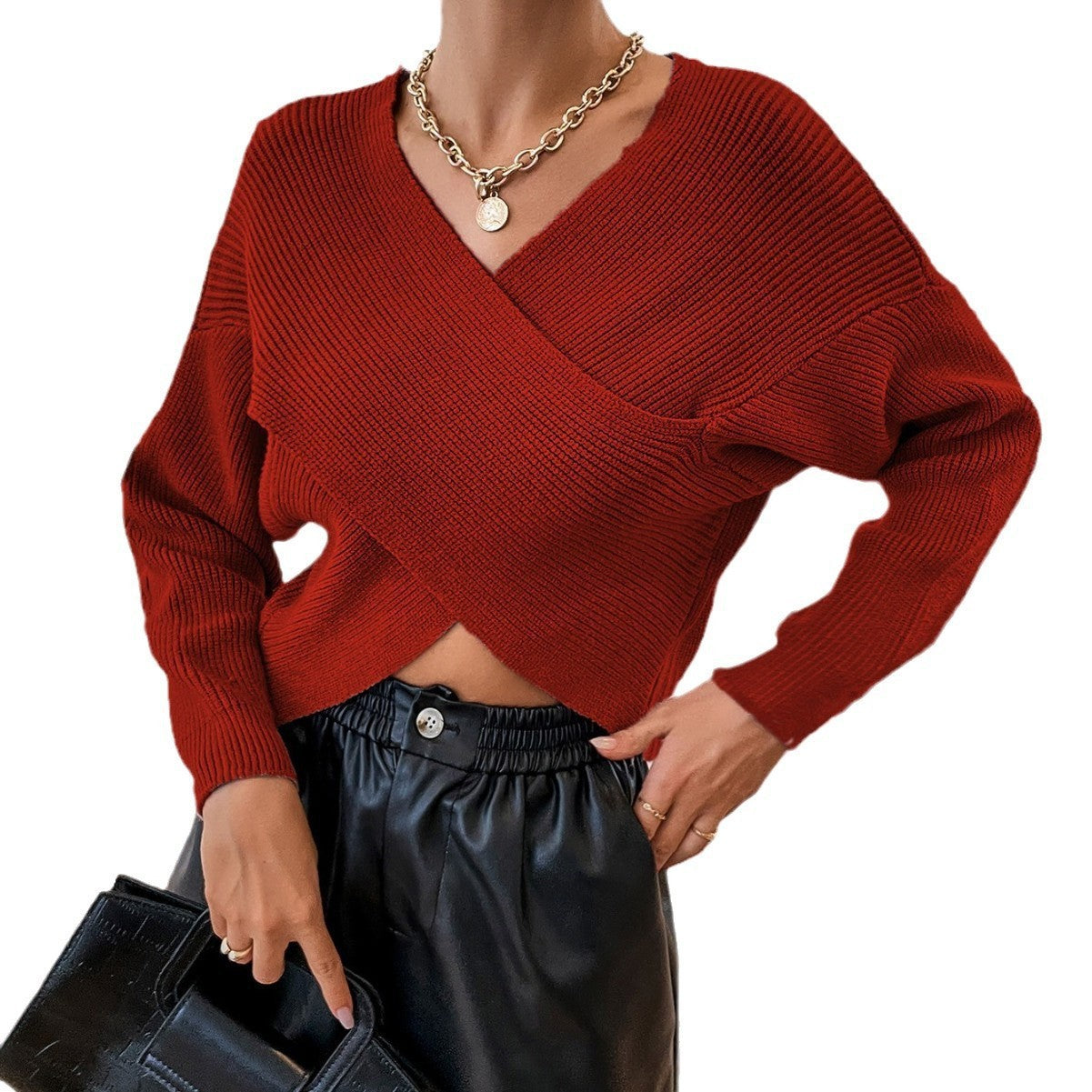 Dames Trui Gebreid V-Hals Overslag Trendy Design