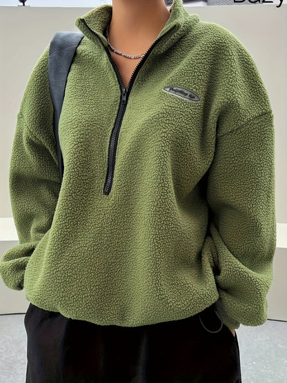 Pullover Sweatshirt Effen met Ritssluiting voor Dames