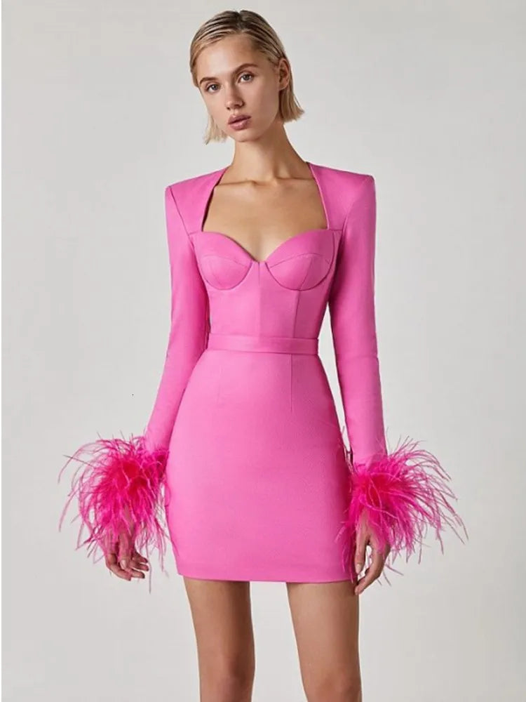 Kort Jurk Elegante Minirok voor Vrouwen met Veer Details