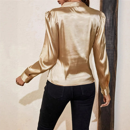 Dames Blouse Satijnen Stijlvol Overslag Detail