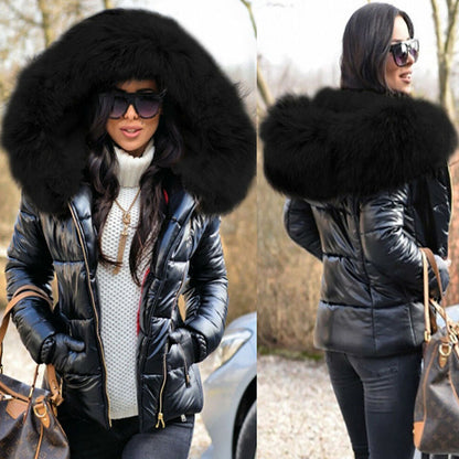 Dames Korte Gewatteerde Winterjas met Bontkraag Luxe Look