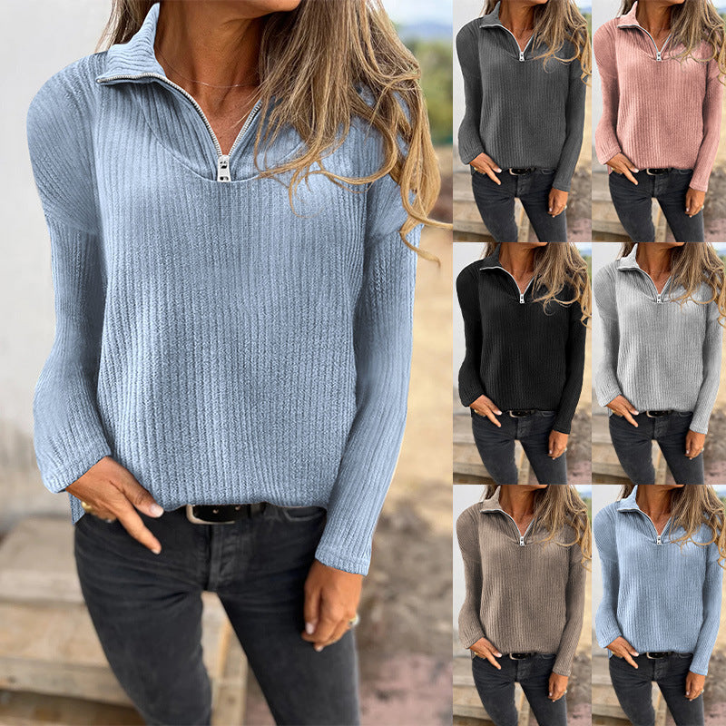 Dames Trui met Halve Rits en Ribbelstructuur Elegante Basislook