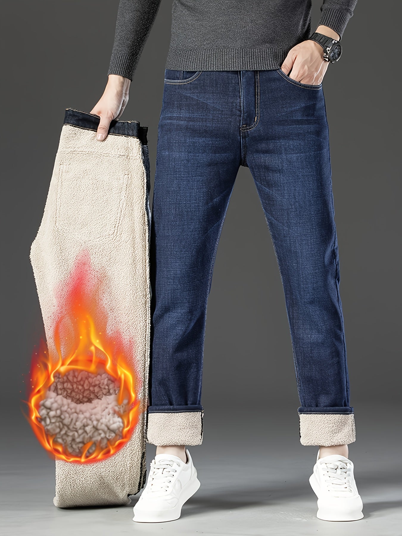Heren Winterjeans Fleecevoering Warm Grijs