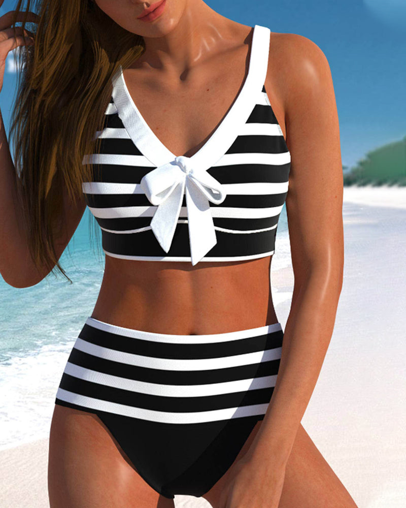 Dames Bikini Hoge Taille Gestreept Elastisch - Mode Vibes

