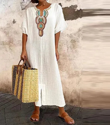 Linnen Jurk voor Vrouwen - Zomerse Katoenen Jurk - Mode Vibes