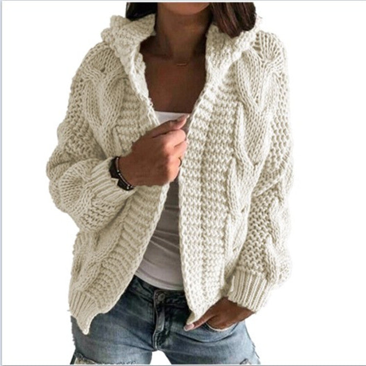 Dames Vest met Capuchon Gebreid Kabelpatroon