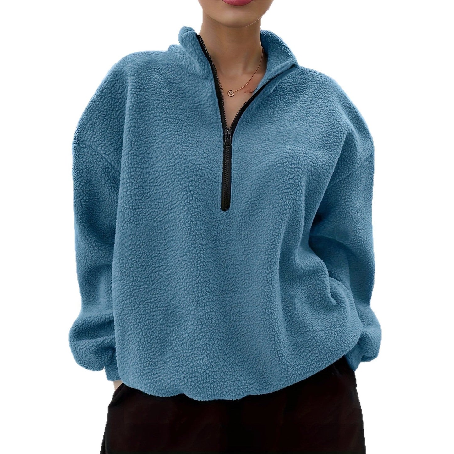 Dames Fleece Trui Warm met Halve Rits