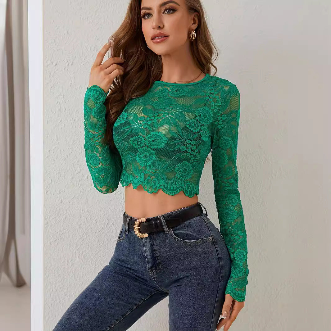 Dames Top Kort Kanten Design met Lange Mouwen - Mode Vibes