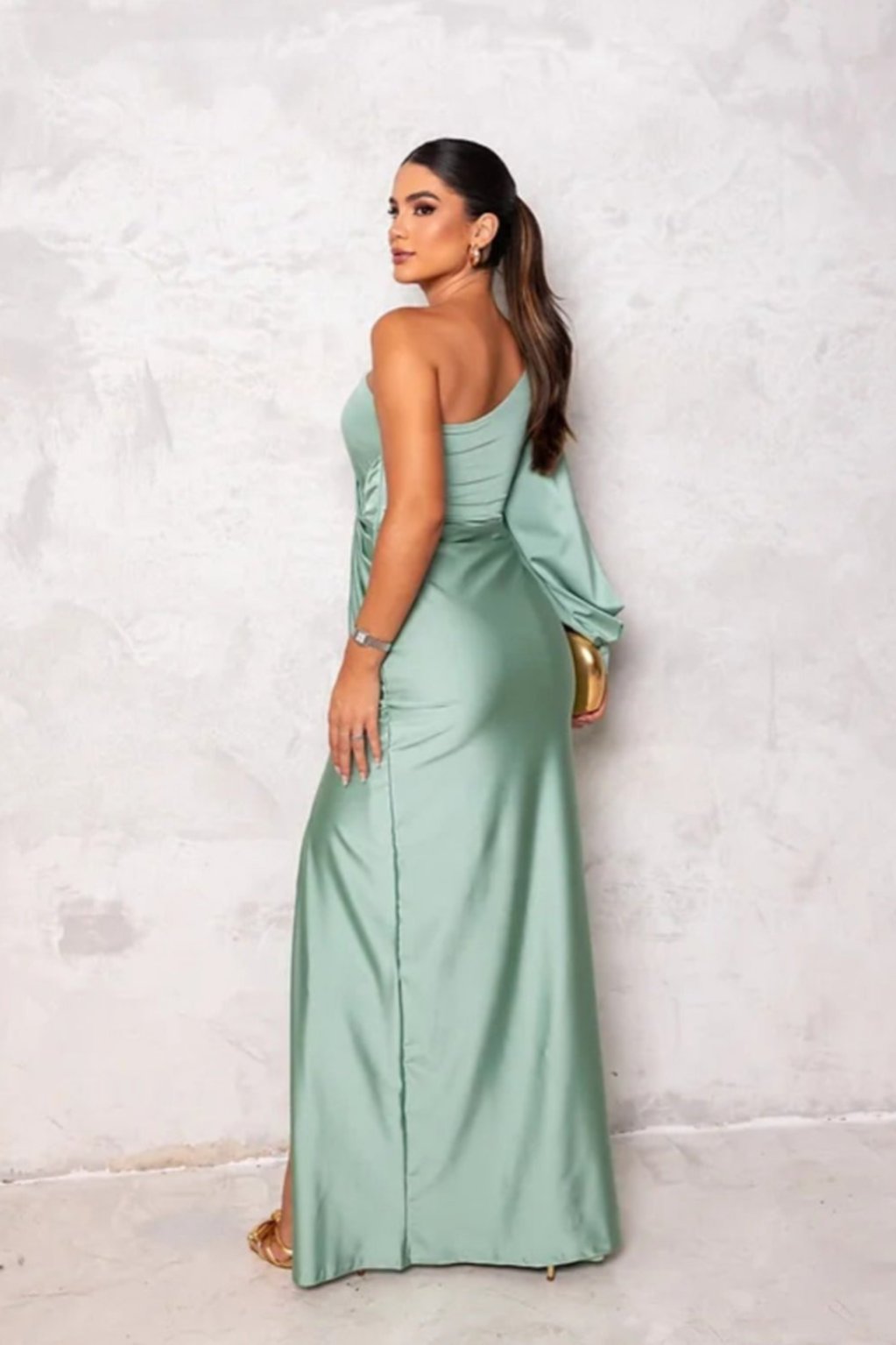 Dames Satijnen Jurk One-Shoulder Stijl