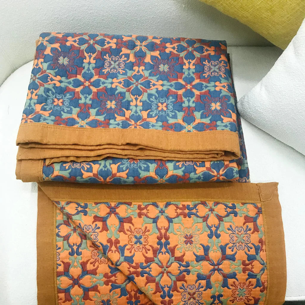 Kleurrijke Quilt Zeslaags Katoen Oranje Blauw Patroon