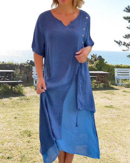 Solara Asymmetrische Korte Mouw Jurk