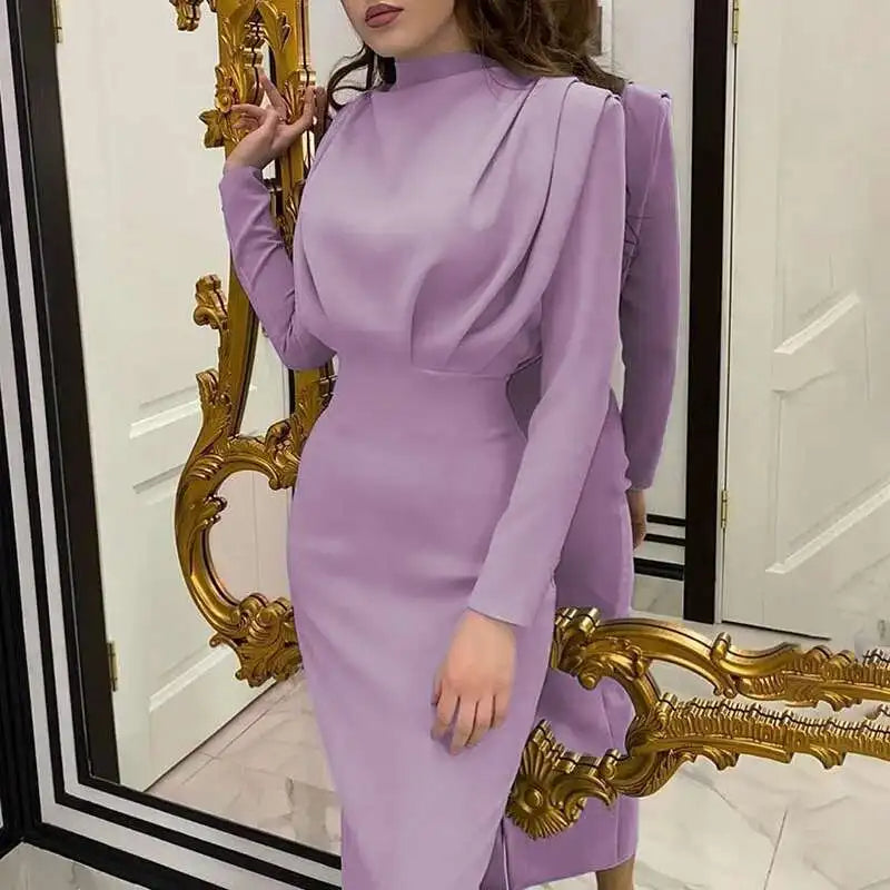 Elegante Midi-jurk met Colkraag en Roklijn