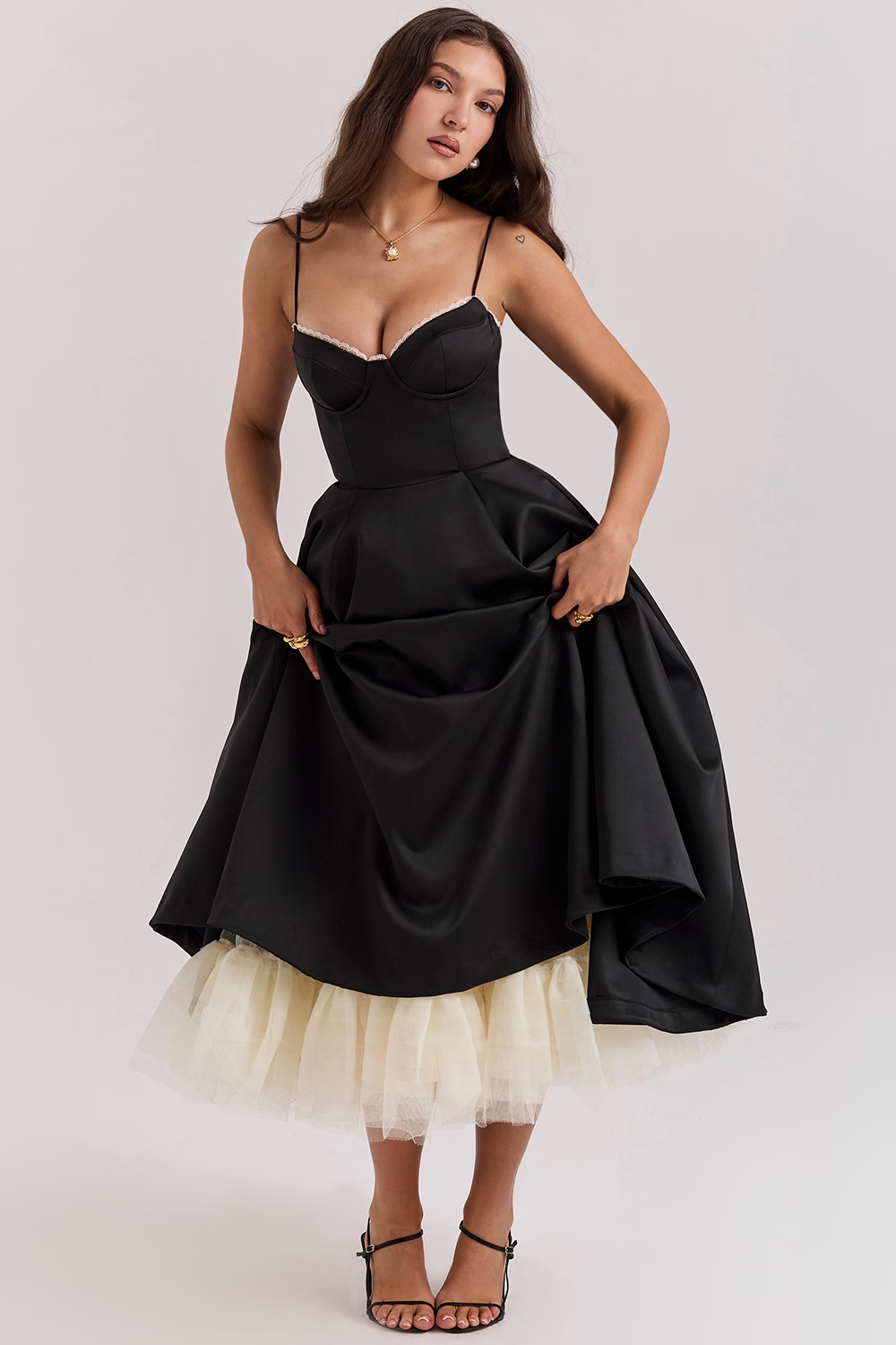 Midi Jurk met Tule Rok Elegante Vrouwelijke Stijl