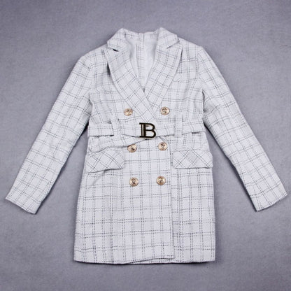 Blazerjurk Double-Breasted Met Riem Elegant Dame Jurk