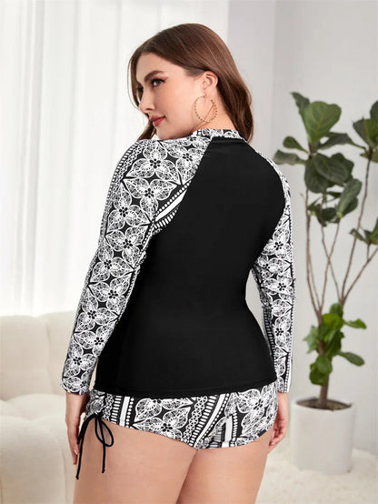 Plus-Size Zwempak Lange Mouwen Sportief en Stijlvol