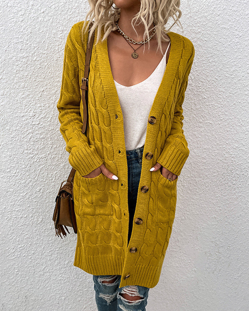 Lange Cardigan Effen Kleur Met Lange Mouwen