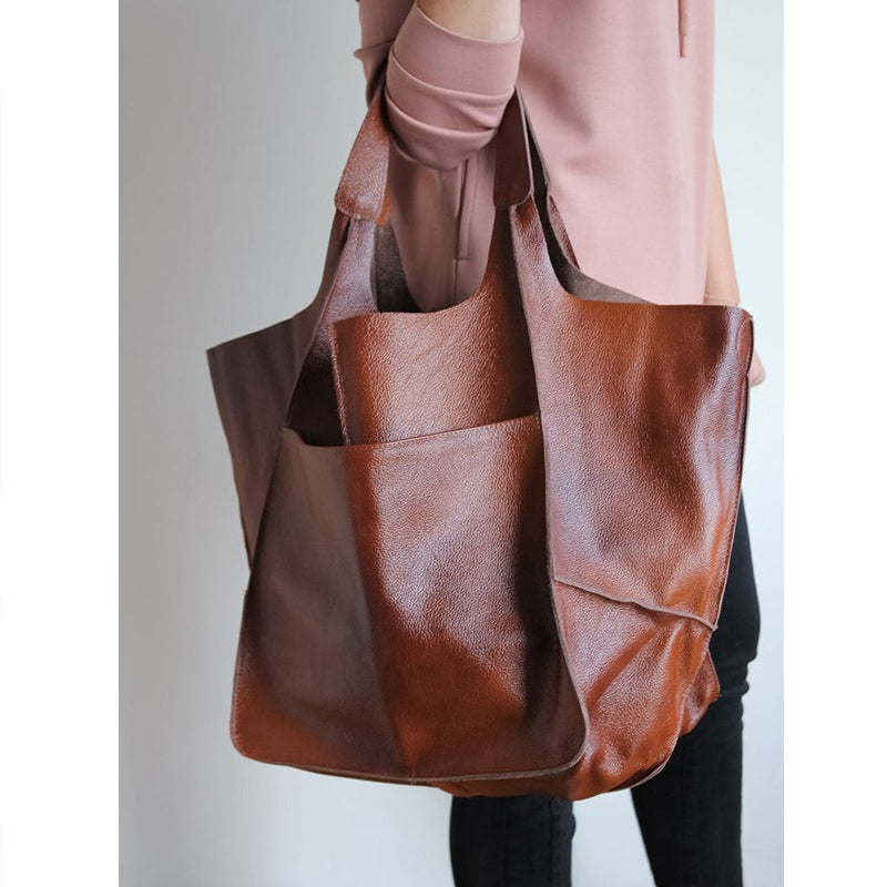 Dames Grote Faux Leren Schoudertas Vintage Stijl
