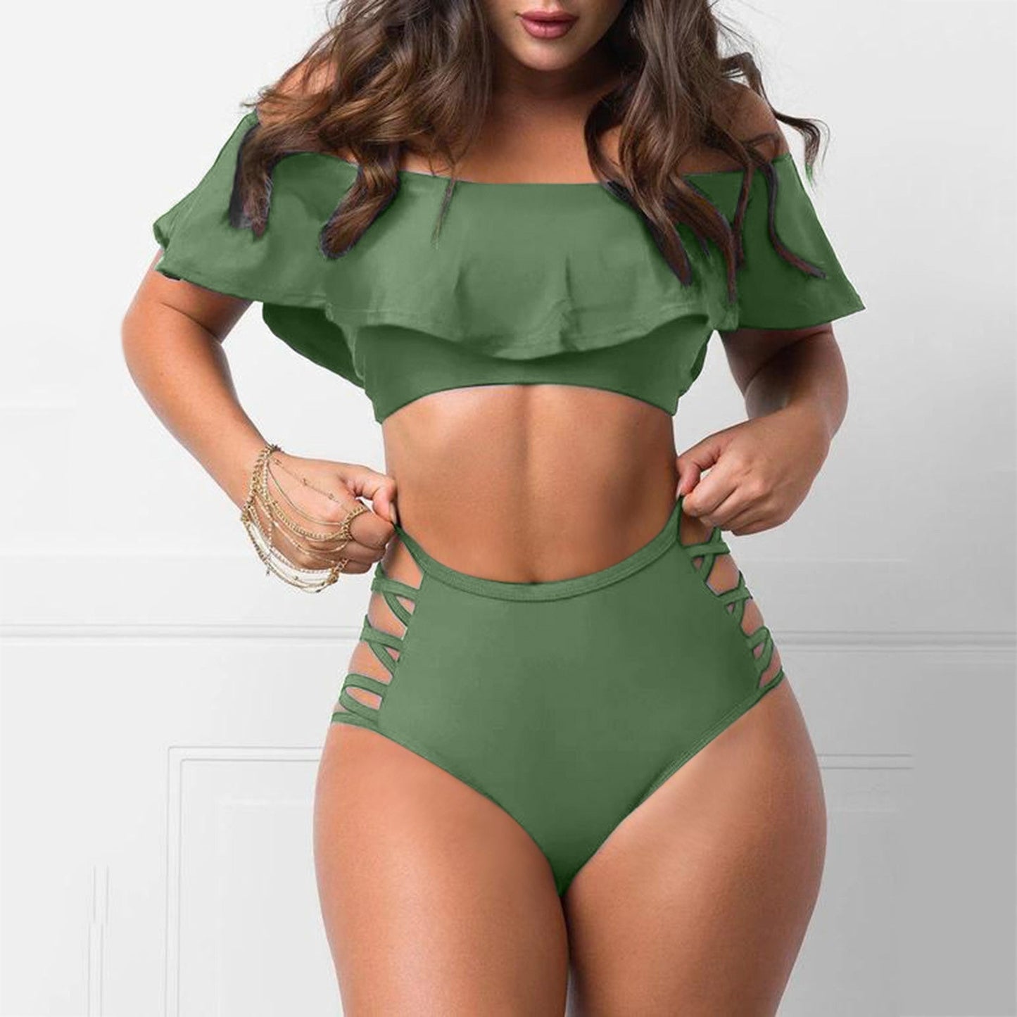 Bikinisets Off-Shoulder met Ruches voor Vrouw