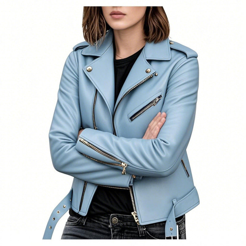 Dames Biker Jas van PU Leder Look Trendy en Stijlvol