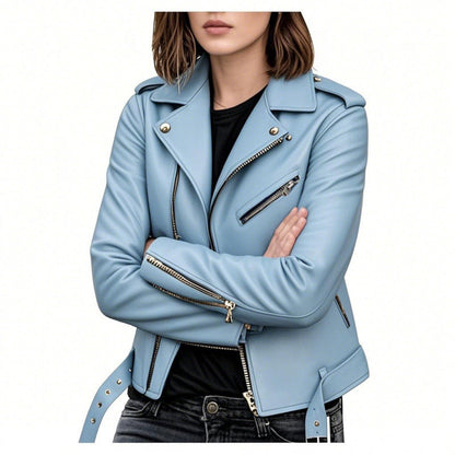 Dames Biker Jas van PU Leder Look Trendy en Stijlvol