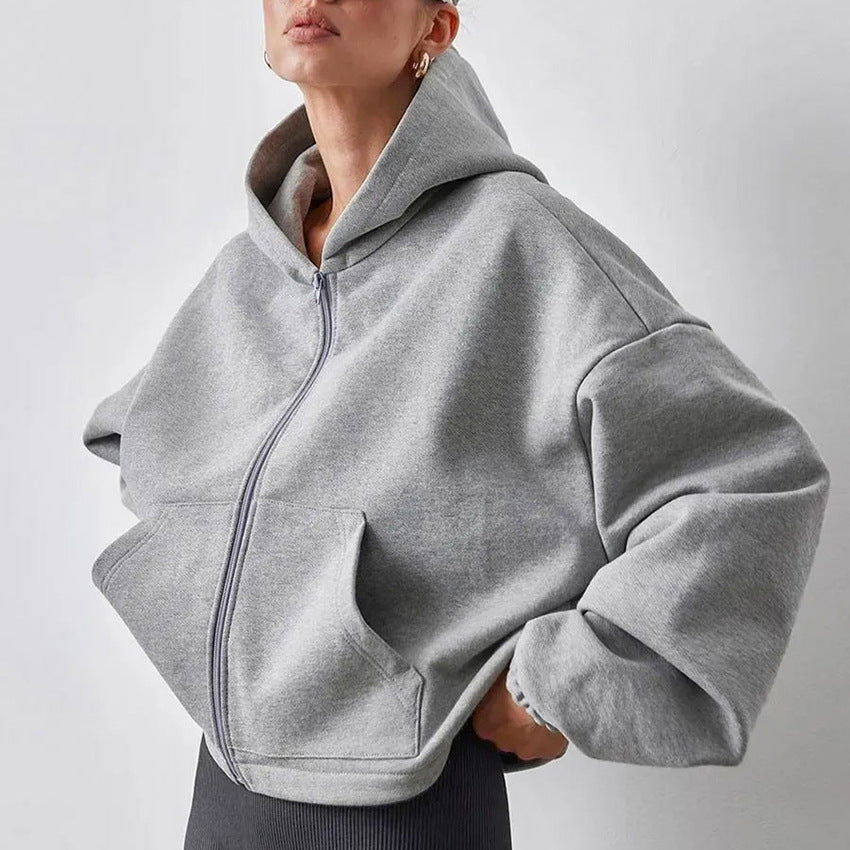Dames Sportieve Hoodie Oversized met Rits en Kap - Mode Vibes