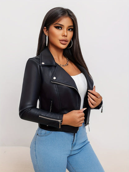Zwart Bikerjack van Imitatieleer Valencia Stijl