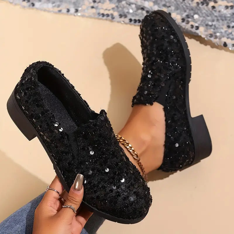Dames Loafers Glitter Pailletten Met Hak