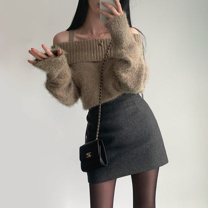 Dames Gebreide Off-shoulder Trui Stijlvol Trendy