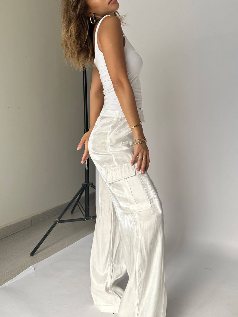 Vrouwen Pantalon Glitter Wijd Met Taillekoord