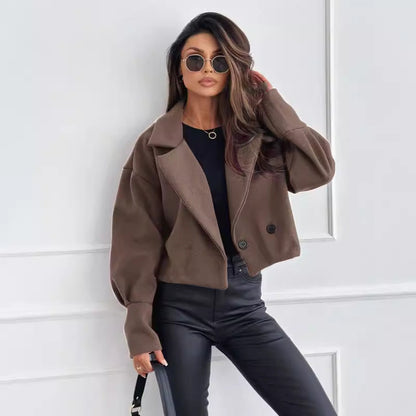 Dames Wollen Jas Kort Elegante Look