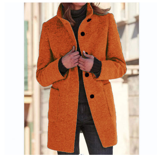 Dames Wollen Jas Elegante Opstaande Kraag Met Knopen