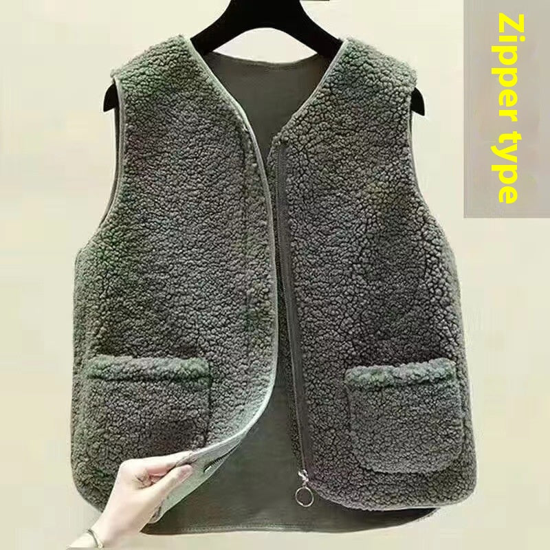 Dames Bodywarmer Plus Size Zachte Warme Teddyjas met Zakken