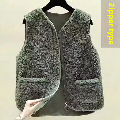 Dames Bodywarmer Plus Size Zachte Warme Teddyjas met Zakken