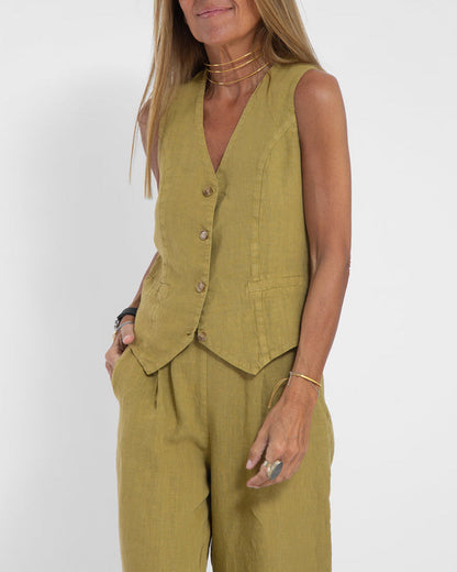 Linnen Set Wijde Broek en Vest voor Vrouw