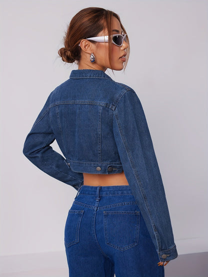 Klassiek Kort Lederen Spijkerjack Blauw Vintage Stijl