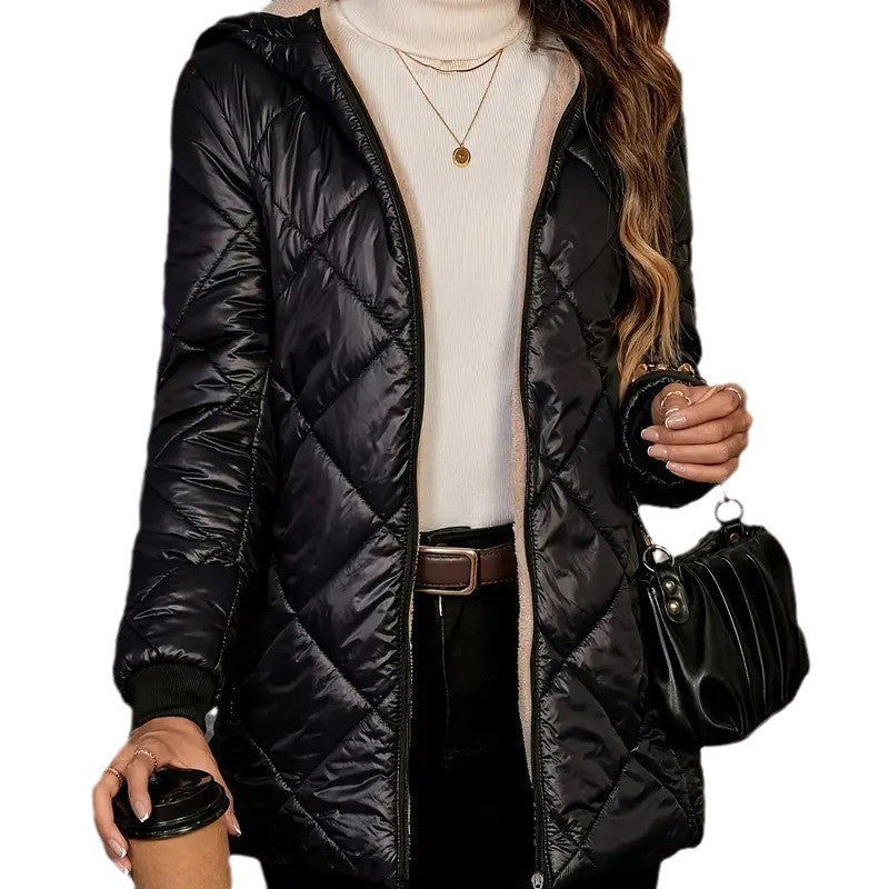 Dames Gewatteerde Jas met Capuchon Warm en Stijlvol Quilted Design
