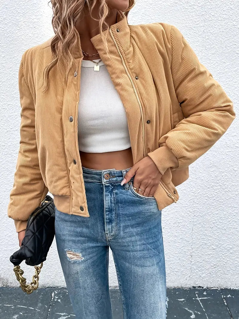 Corduroy Jas voor Vrouw met Rits en Knoopsluiting