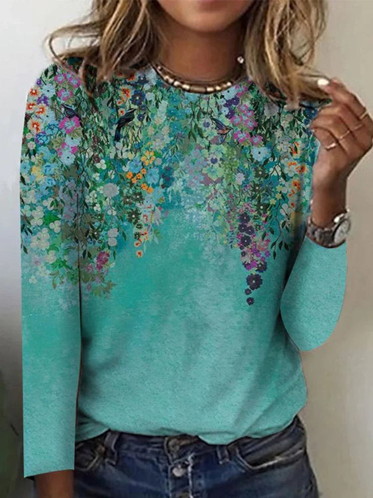 Vrouwelijke Bloemen T-shirt Lange Mouwen - Mode Vibes